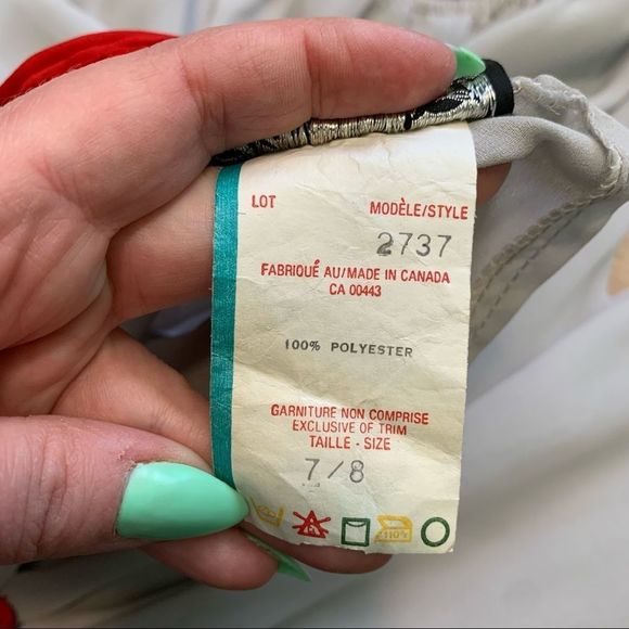 𝅺Vintage PC Sophisticate High Neck Peplum Skirt and Belt Red and Grey Size 7/8 - Picture 2 of 11